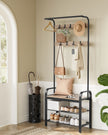 Coat Rack Stand – Steel – Hazelnut Brown and Black – Free Standing with Shoe Storage Bench