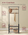 Coat Rack Stand – Steel – Hazelnut Brown and Black – Free Standing with Shoe Storage Bench