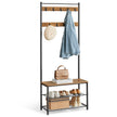 Coat Rack – Wood – Walnut Brown and Black – Multi-functional with Shelves and Seating