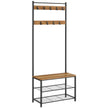 Coat Rack – Wood – Walnut Brown and Black – Multi-functional with Shelves and Seating