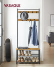 Coat Rack – Wood – Walnut Brown and Black – Multi-functional with Shelves and Seating