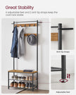 Coat Rack – Wood – Walnut Brown and Black – Multi-functional with Shelves and Seating