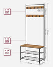 Coat Rack Stand – Wood – Rustic Walnut and Black – With Shoe Storage Bench