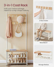 Coat Stand – Wood – Natural – With Shoe Storage Bench