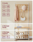 Coat Stand – Wood – Natural – With Shoe Storage Bench