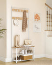 Coat Stand – Wood – Natural – With Shoe Storage Bench