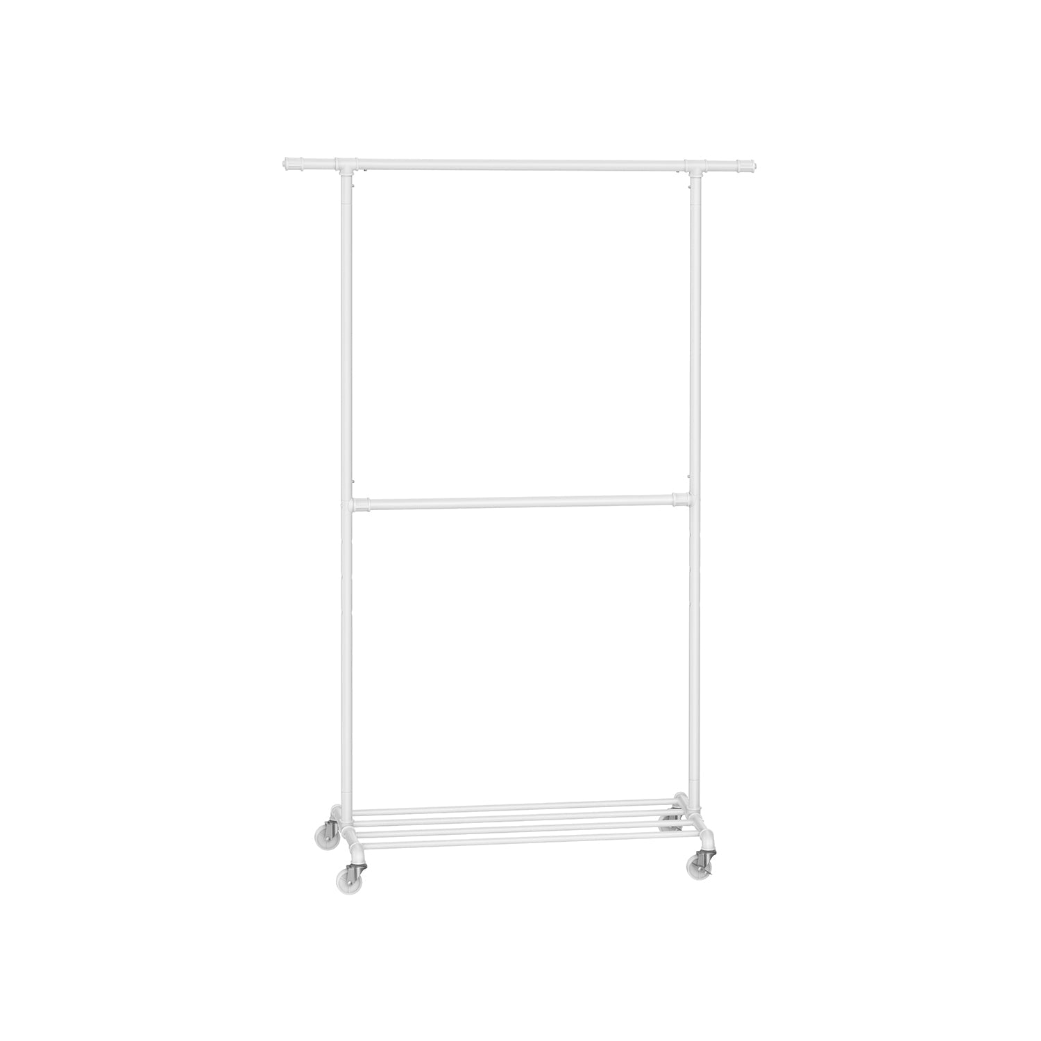 Adjustable Clothes Rack – Metal – Industrial Gray – Double Rail with Storage Shelf on Wheels