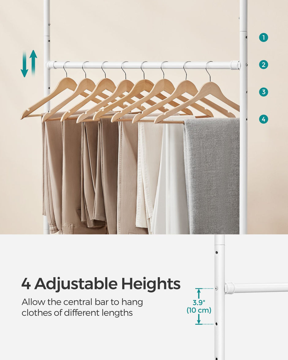 Adjustable Clothes Rack – Metal – Industrial Gray – Double Rail with Storage Shelf on Wheels