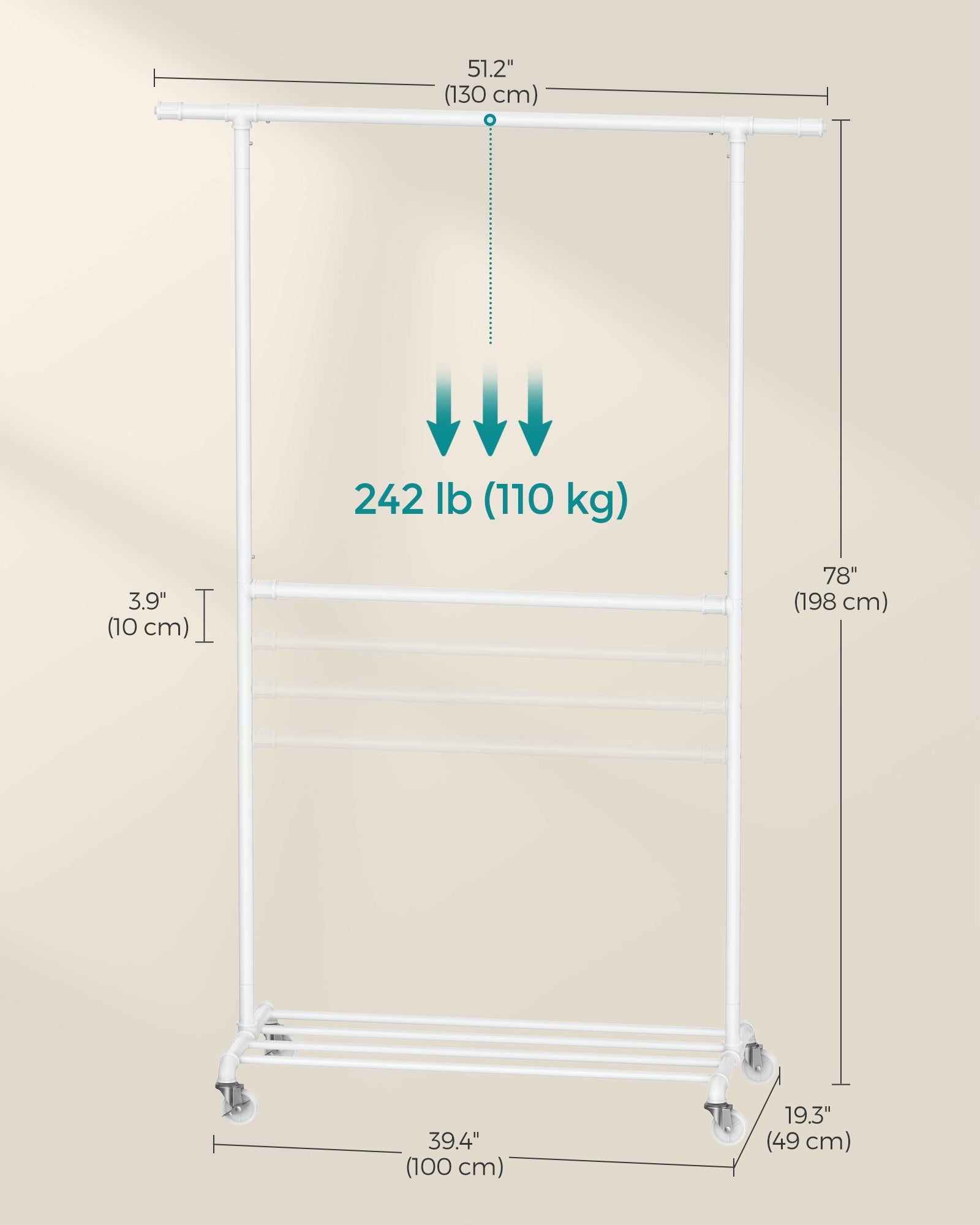 Adjustable Clothes Rack – Metal – Industrial Gray – Double Rail with Storage Shelf on Wheels