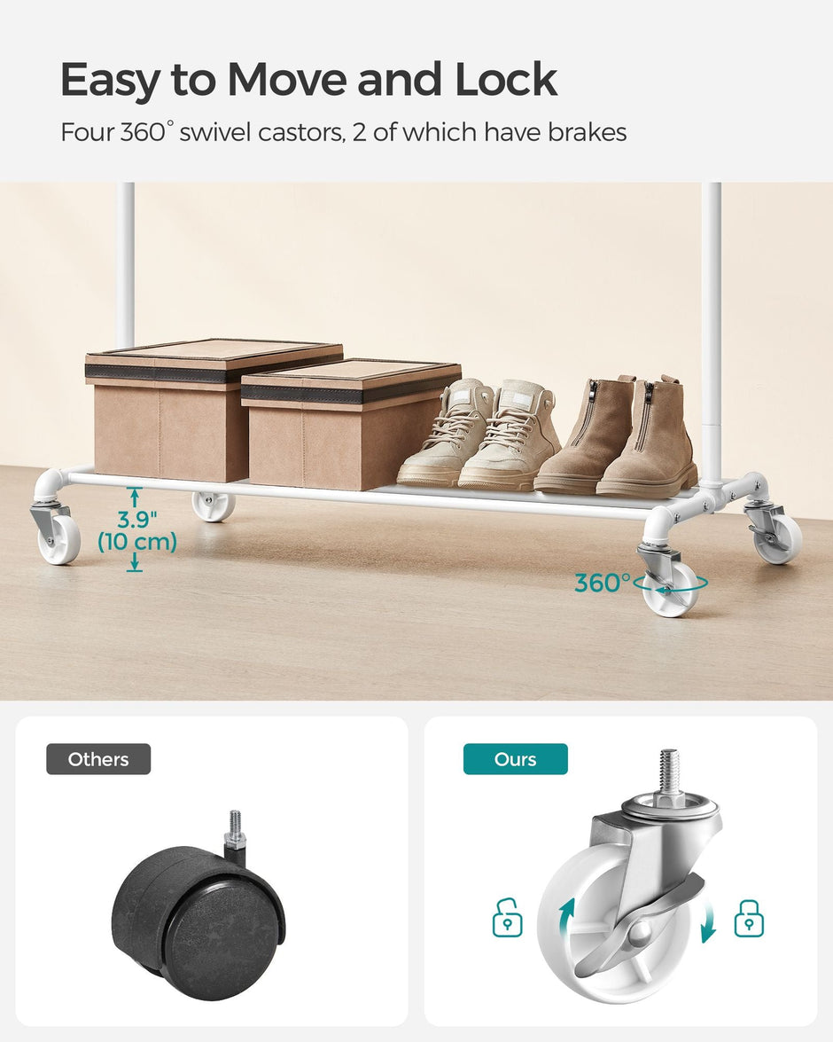 Adjustable Clothes Rack – Metal – Industrial Gray – Double Rail with Storage Shelf on Wheels