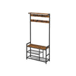 Coat Rack – Steel Frame – Rustic Brown and Black – Hall Tree with 8 Hooks and Shoe Bench