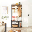 Coat Rack – Steel Frame – Rustic Brown and Black – Hall Tree with 8 Hooks and Shoe Bench