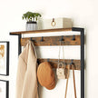 Coat Rack – Steel Frame – Rustic Brown and Black – Hall Tree with 8 Hooks and Shoe Bench