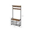 Coat Rack – Steel Frame – Rustic Brown and Black – Hall Tree with 8 Hooks and Shoe Bench
