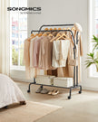 Double-Rail Clothes Rack – Heavy-Duty Metal – Black – Mobile with Shelf
