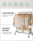 Double-Rail Clothes Rack – Heavy-Duty Metal – Black – Mobile with Shelf