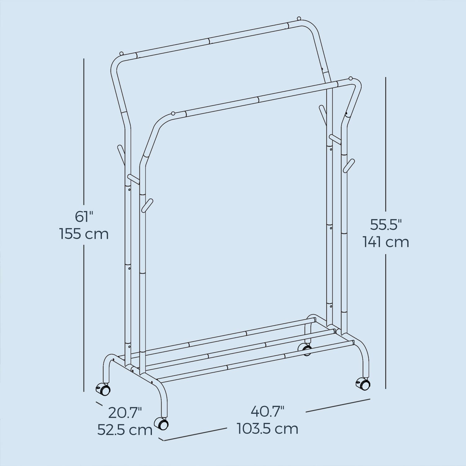 Clothing Rack – Metal – Black – Double-Rod with Wheels and Shelf, Heavy-Duty 100 kg Capacity