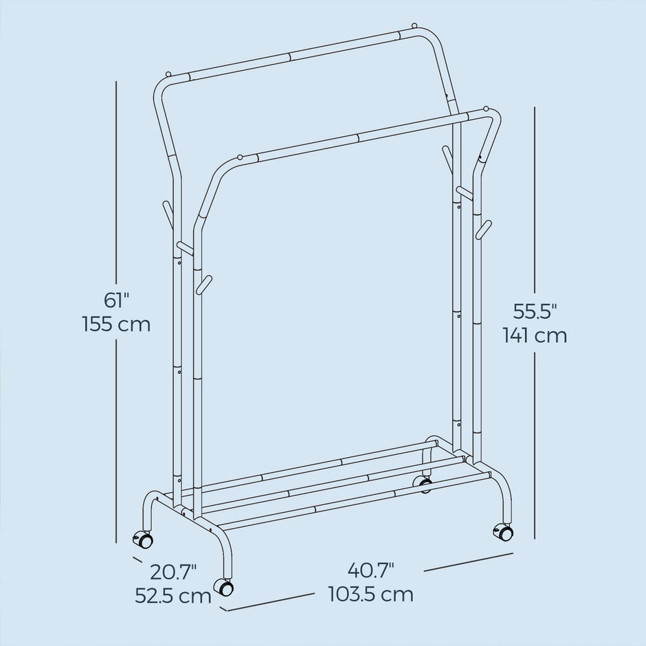 Clothing Rack – Metal – Black – Double-Rod with Wheels and Shelf, Heavy-Duty 100 kg Capacity