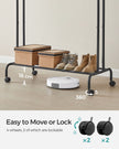 Double-Rail Clothes Rack – Heavy-Duty Metal – Black – Mobile with Shelf