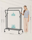 Double-Rail Clothes Rack – Heavy-Duty Metal – Black – Mobile with Shelf
