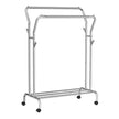 Double-Rod Clothes Rail – Metal – Silver – Mobile with Shelf, 100 kg Capacity, 103.5 cm Wide