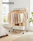 Double-Rod Clothes Rail – Metal – Silver – Mobile with Shelf, 100 kg Capacity, 103.5 cm Wide