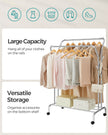 Double-Rod Clothes Rail – Metal – Silver – Mobile with Shelf, 100 kg Capacity, 103.5 cm Wide
