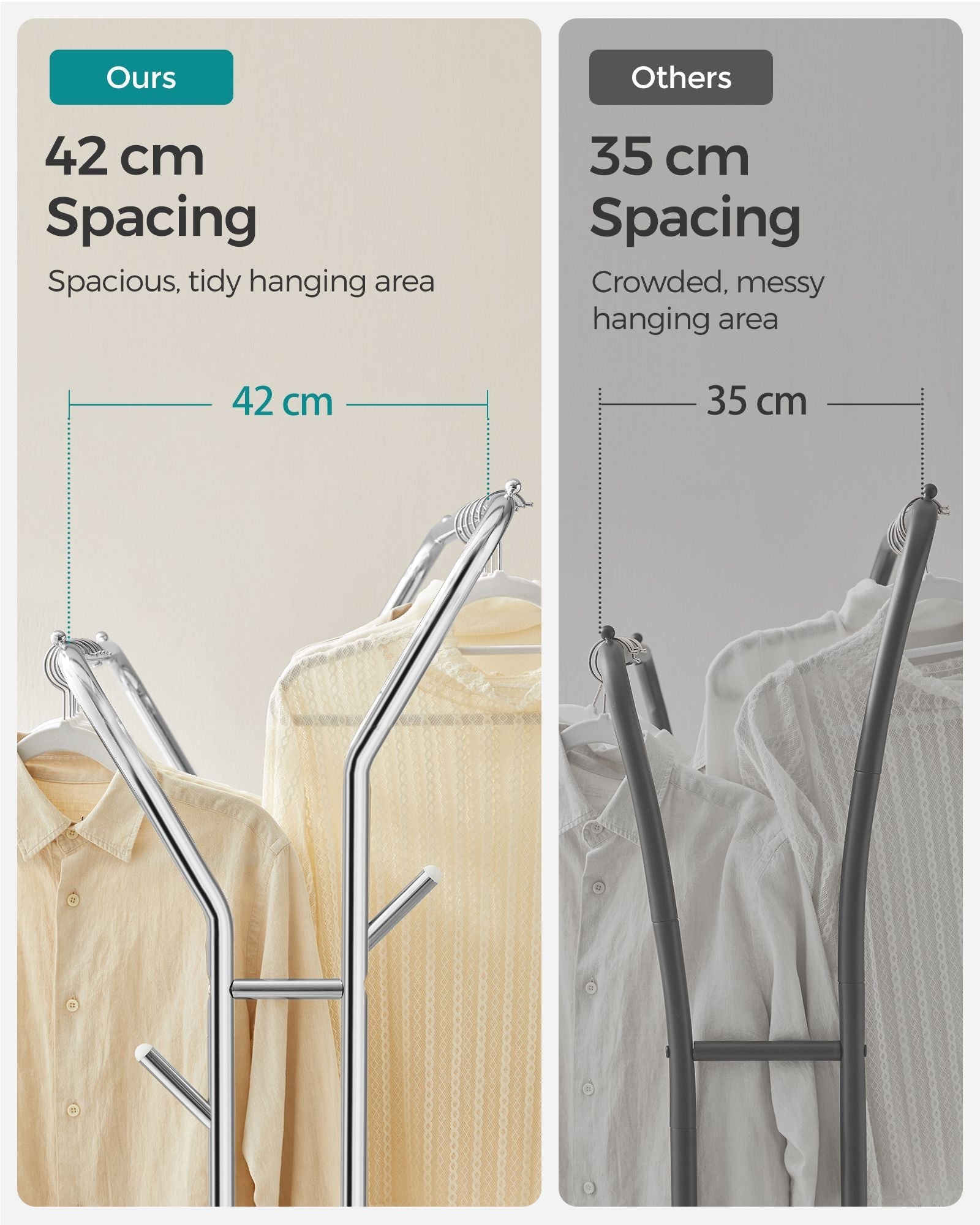 Double-Rod Clothes Rail – Metal – Silver – Mobile with Shelf, 100 kg Capacity, 103.5 cm Wide