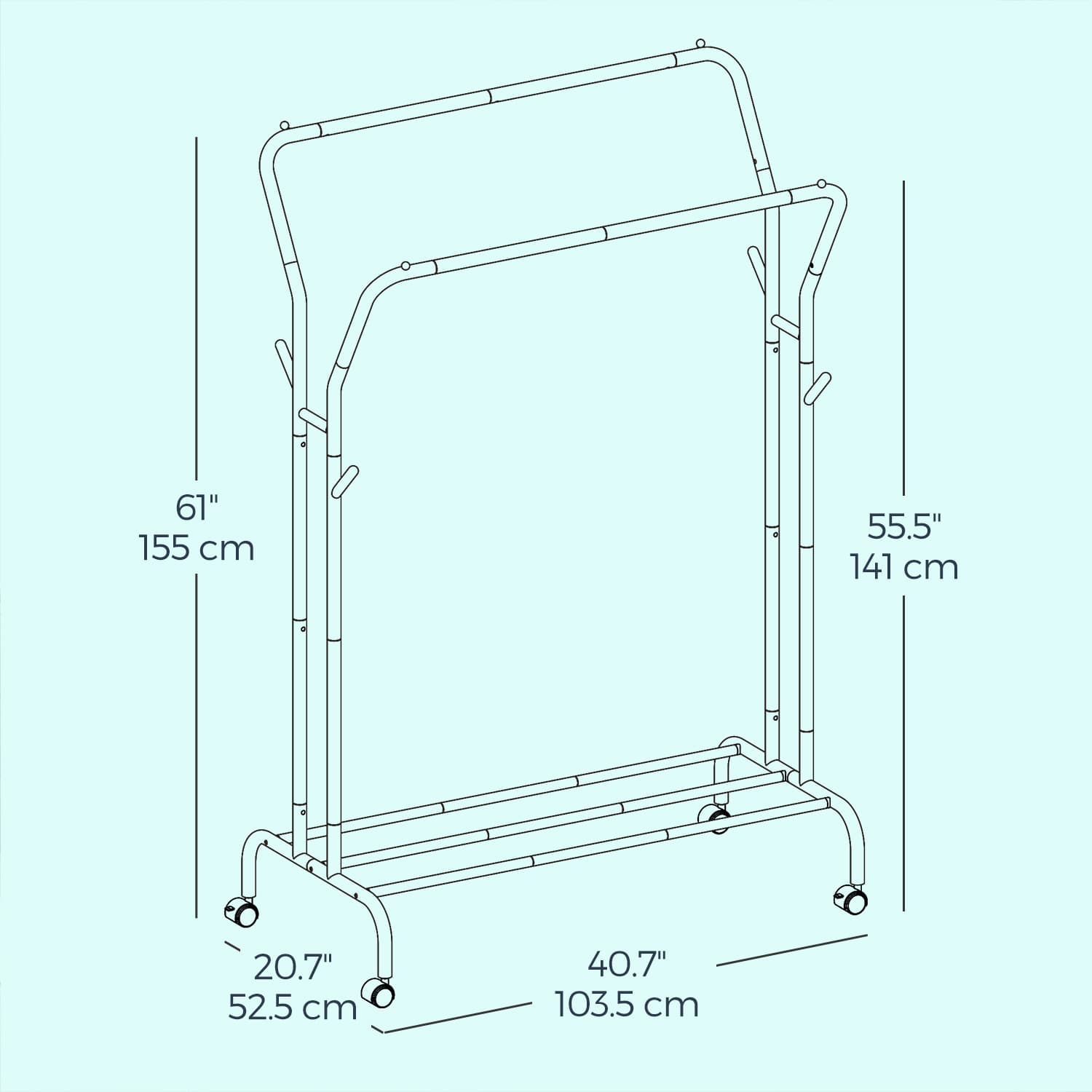 Clothing Rack – Metal – Black – Double-Rod with Wheels and Shelf, Heavy-Duty 100 kg Capacity