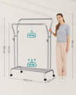 Double-Rod Clothes Rail – Metal – Silver – Mobile with Shelf, 100 kg Capacity, 103.5 cm Wide