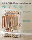 Double-Rod Clothes Rack – Metal – Metallic Silver – Heavy-Duty with 6 Hooks and Storage Shelf