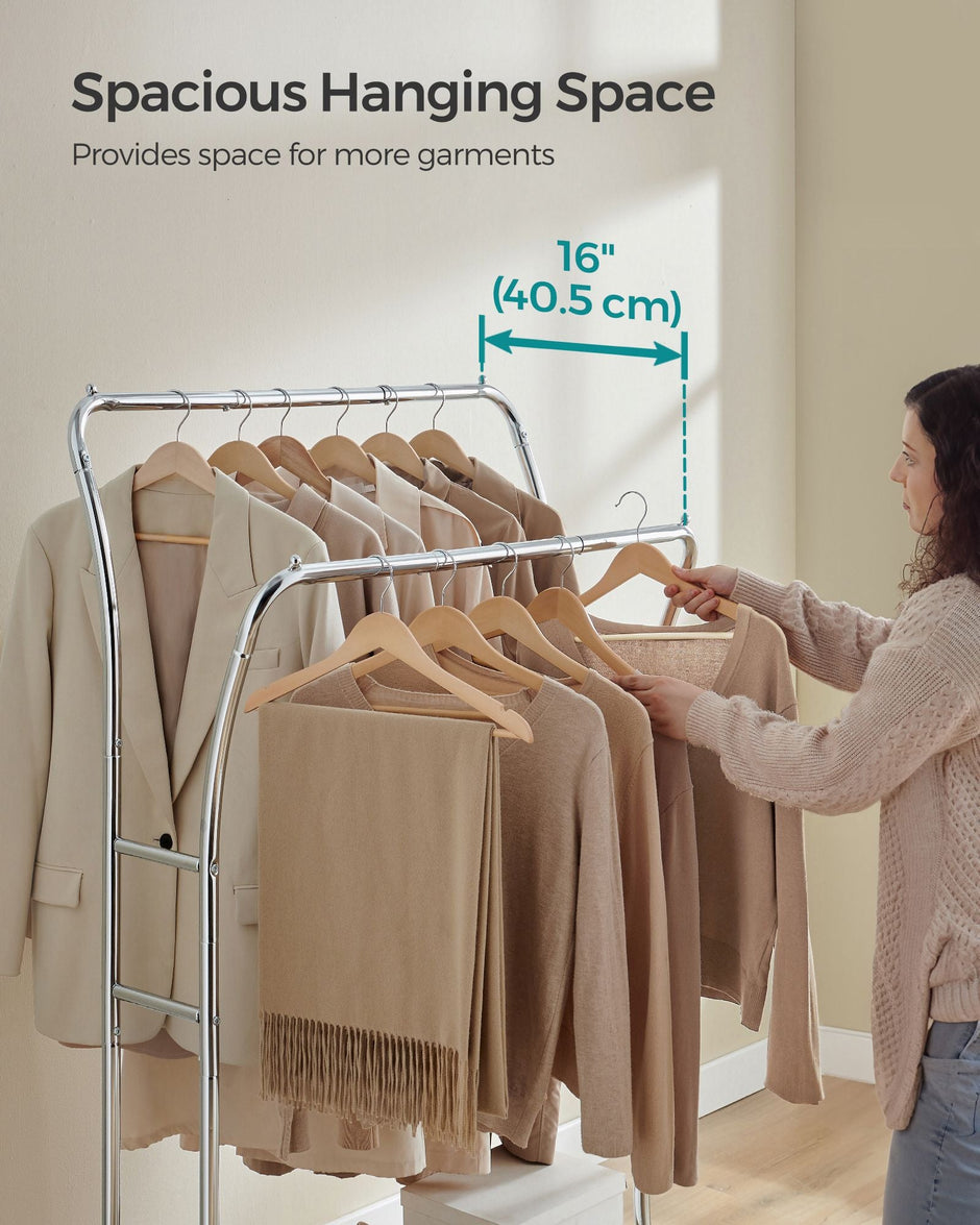 Clothing Rack – Metal – Heavy Duty – Portable with Storage Shelves and Hooks