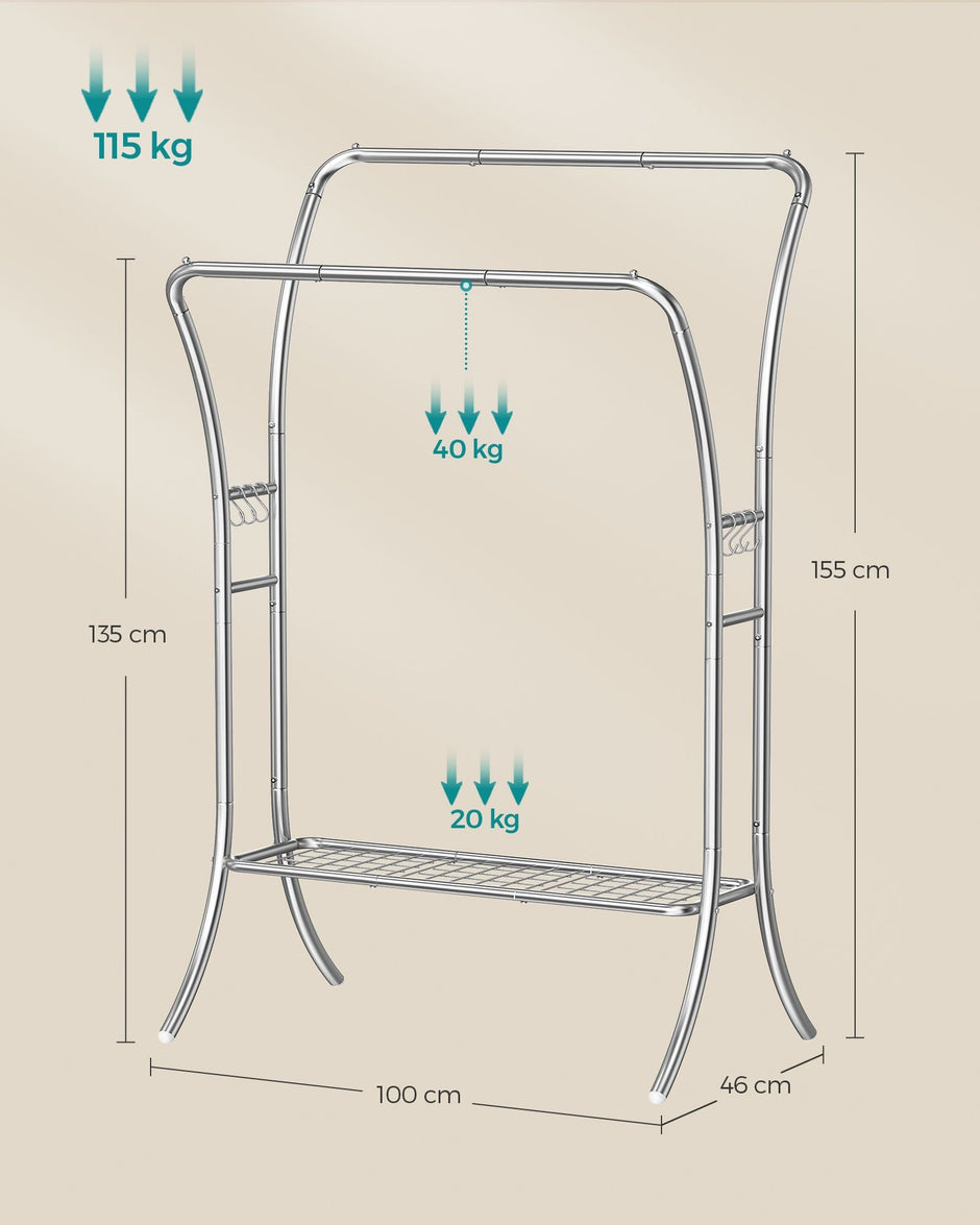 Clothing Rack – Metal – Heavy Duty – Portable with Storage Shelves and Hooks