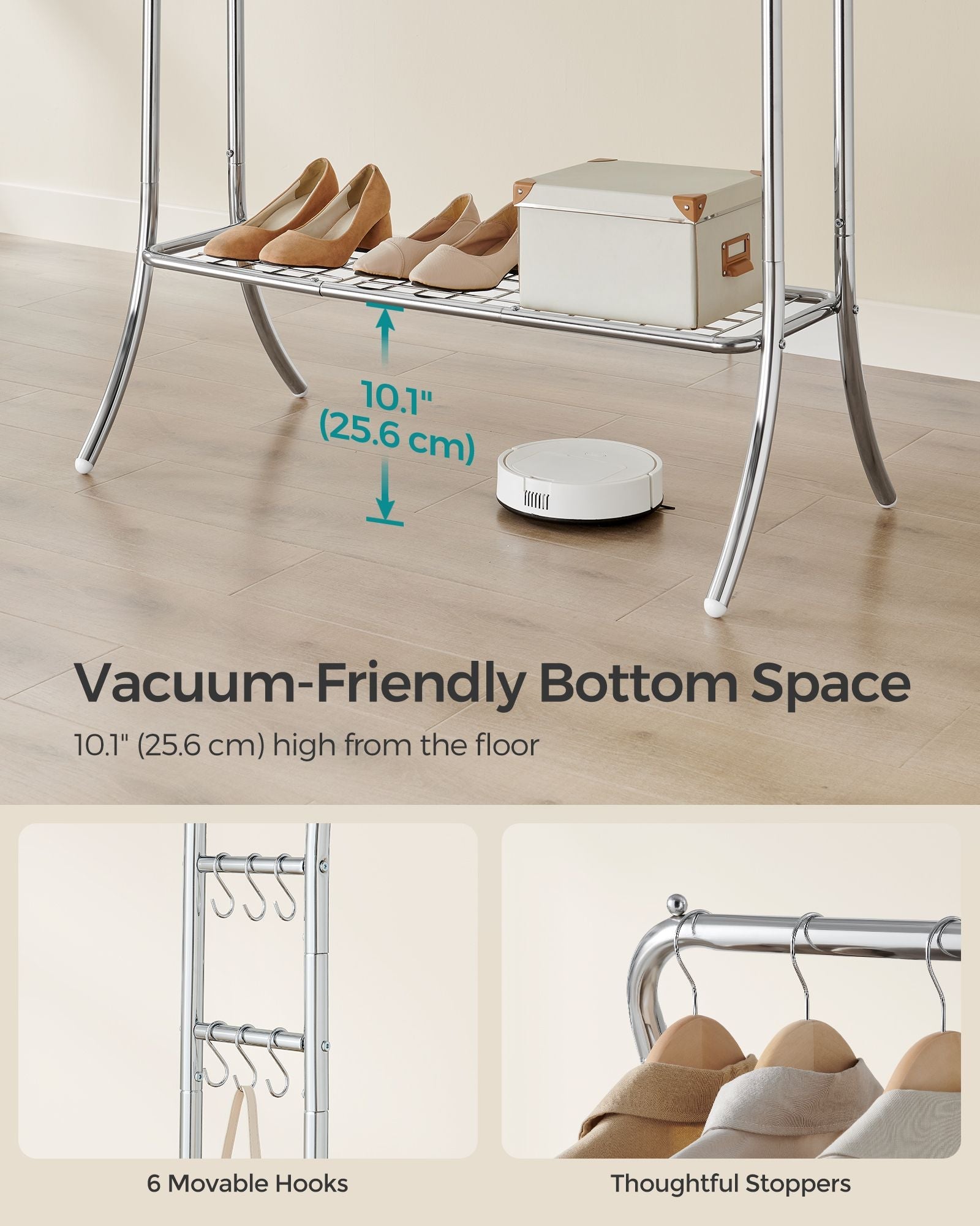 Clothing Rack – Metal – Heavy Duty – Portable with Storage Shelves and Hooks
