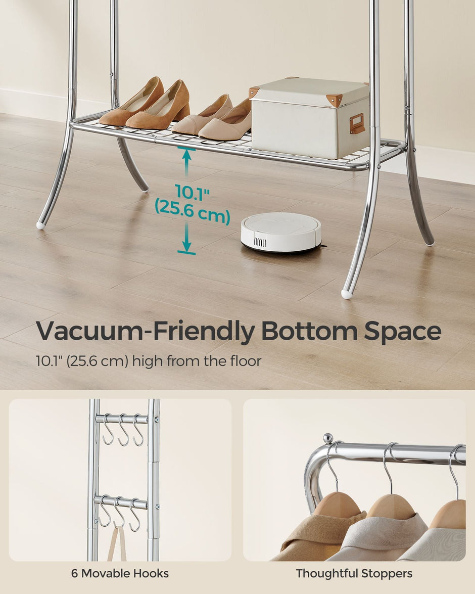Clothing Rack – Metal – Heavy Duty – Portable with Storage Shelves and Hooks