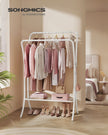 Heavy-Duty Double-Rod Clothes Rail – Metal – Cloud White – Portable with Storage Shelf and 6 Hooks