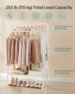 Heavy-Duty Double-Rod Clothes Rail – Metal – Cloud White – Portable with Storage Shelf and 6 Hooks