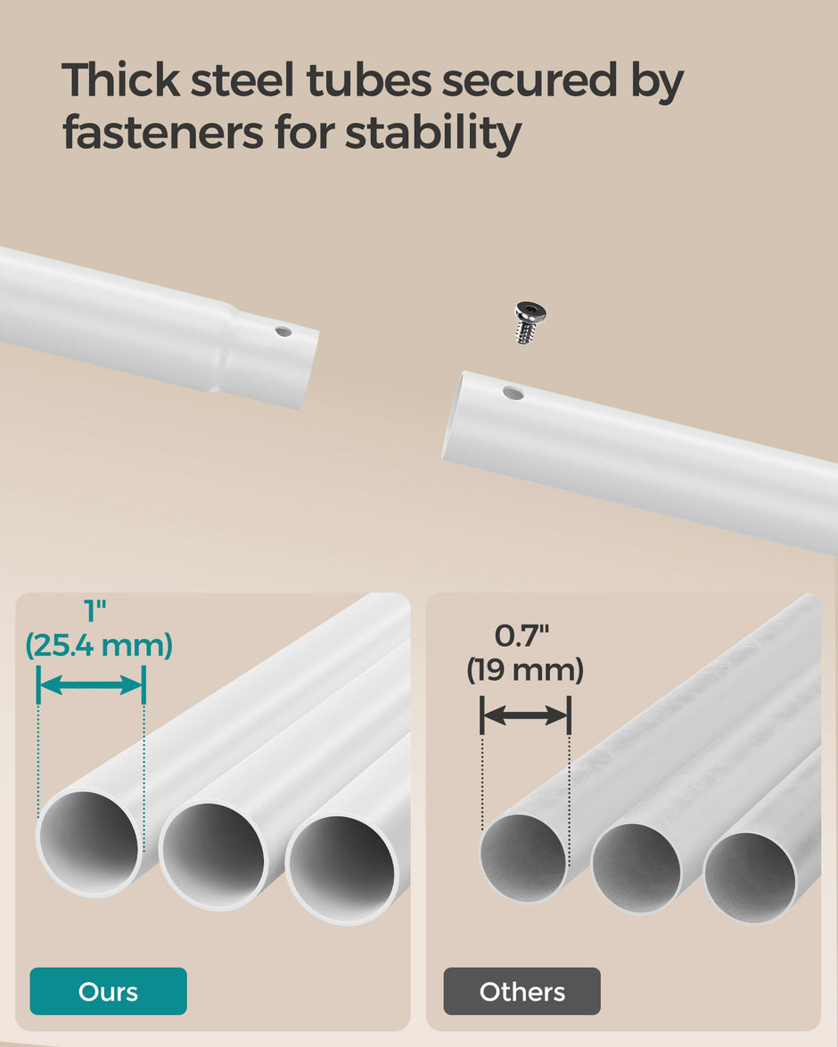 Heavy-Duty Double-Rod Clothes Rail – Metal – Cloud White – Portable with Storage Shelf and 6 Hooks