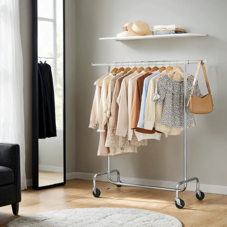 Heavy-Duty Clothes Rack – Metal – Chrome – Extendable with 286.6 lb Load Capacity