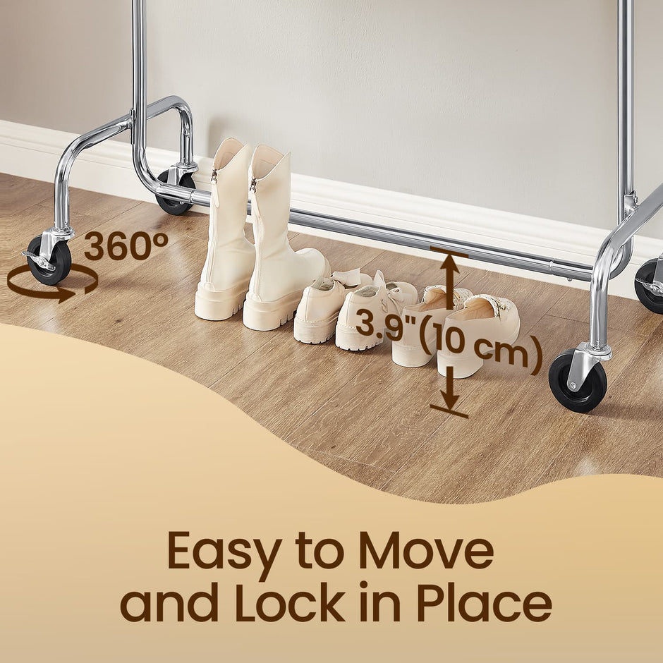Heavy-Duty Clothes Rack – Metal – Chrome – Extendable with 286.6 lb Load Capacity