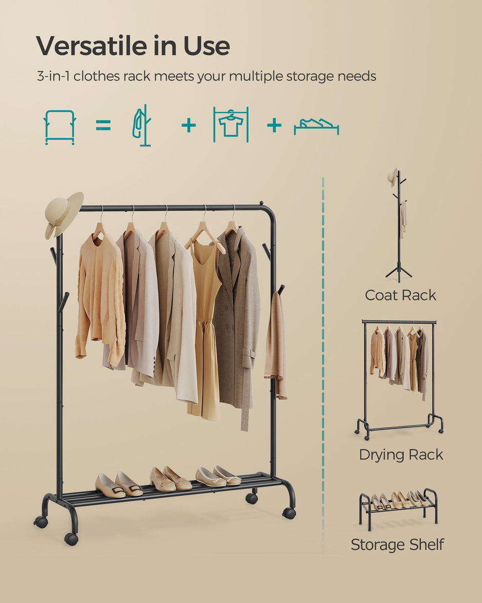 Clothes Rack – Heavy-Duty Metal – Ink Black – Extendable and Collapsible with Wheels