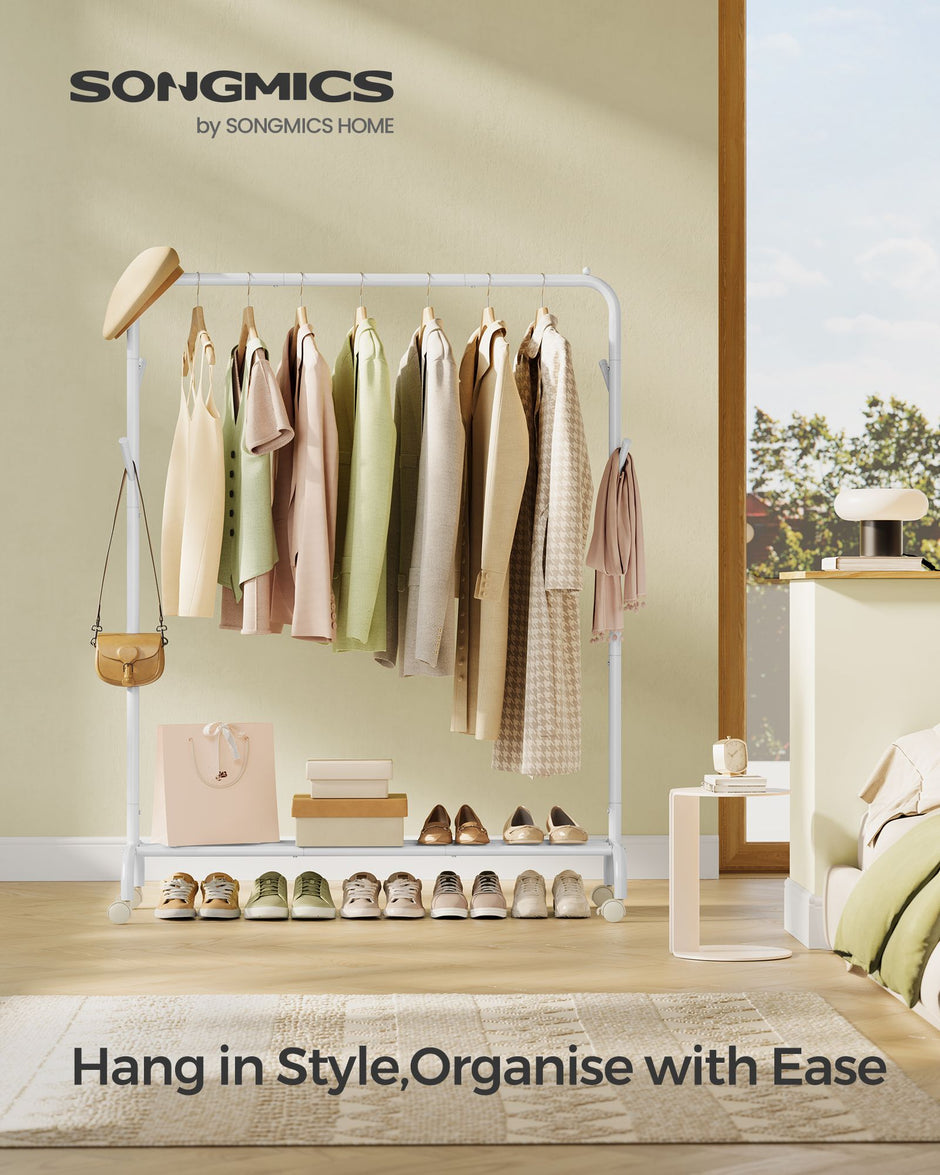 Clothes Rail – Heavy-Duty Metal – Cloud White – Extendable and Collapsible with Wheels