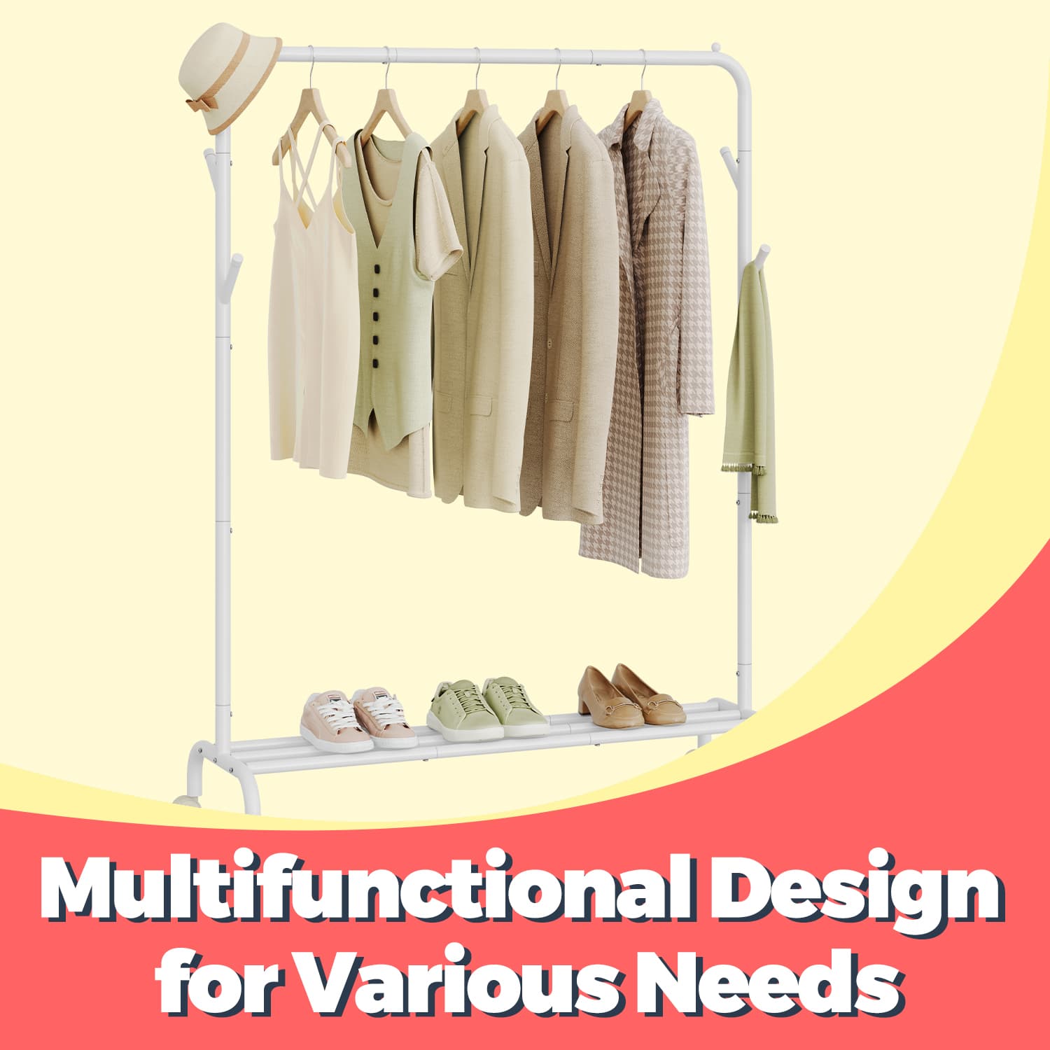 Clothes Rack – Metal – Silver – Heavy-Duty with Wheels and Extendable Hanging Rail, 100 kg Load Capacity