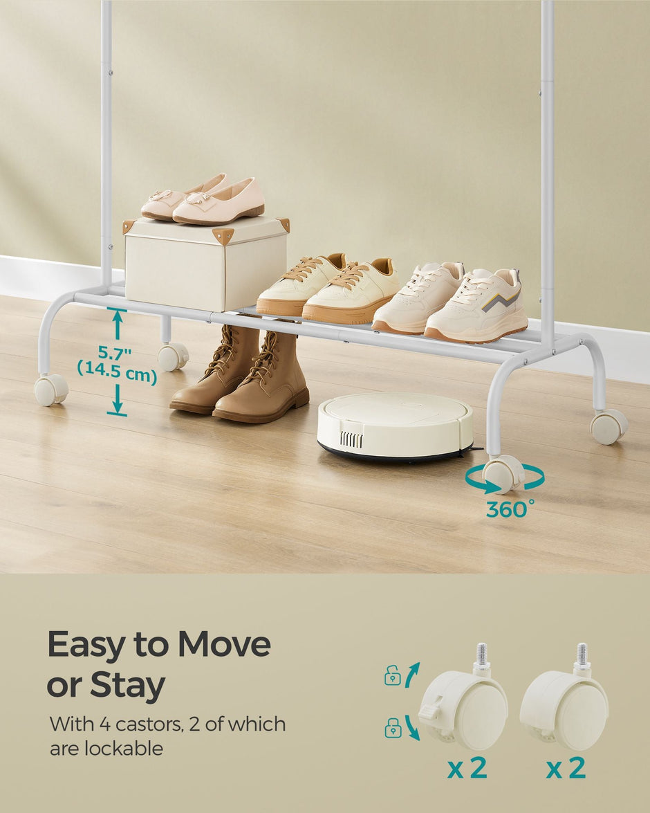 Clothes Rail – Heavy-Duty Metal – Cloud White – Extendable and Collapsible with Wheels