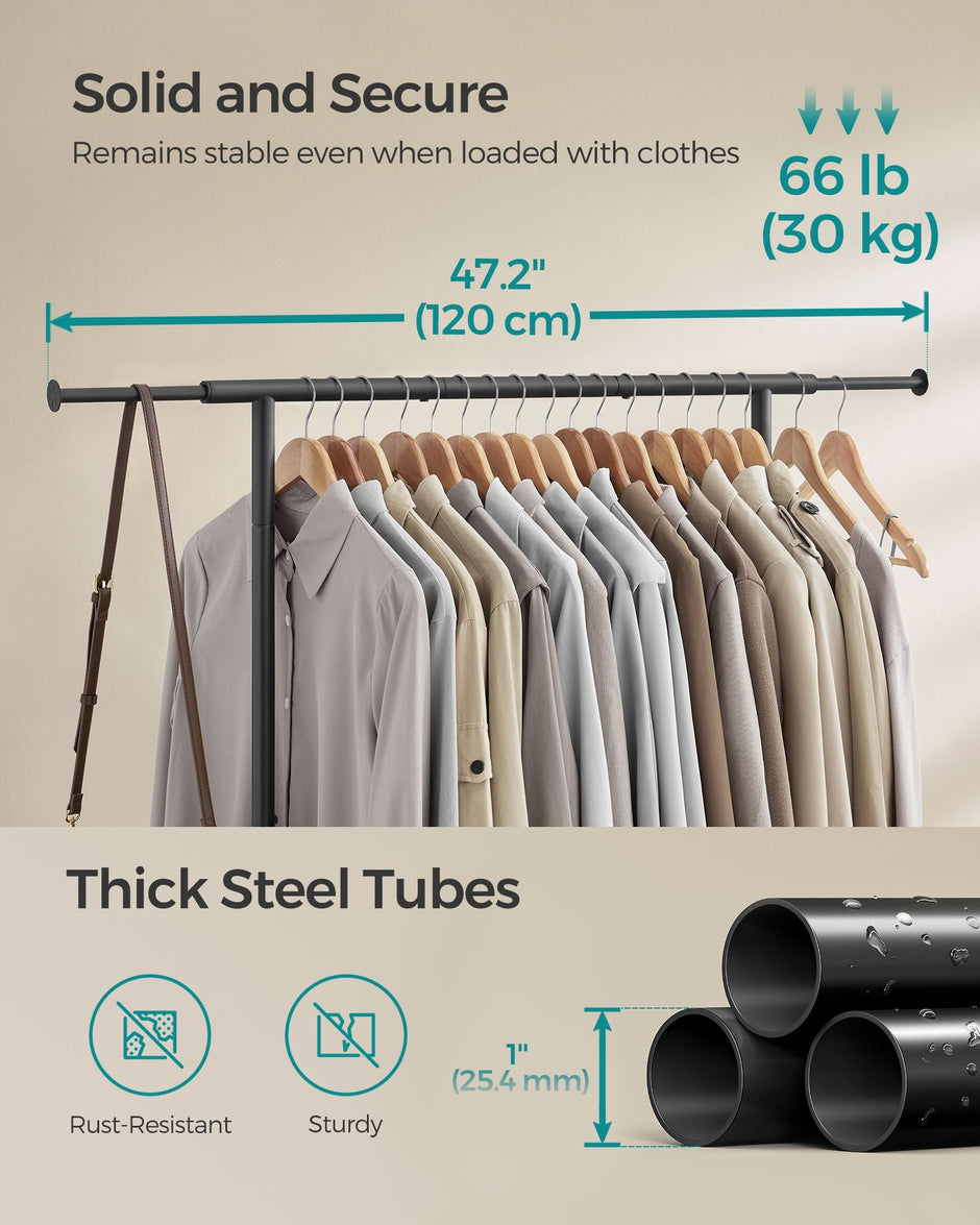 Clothes Rack – Metal – Ink Black – Extendable with Wheels, Max Load 45 kg
