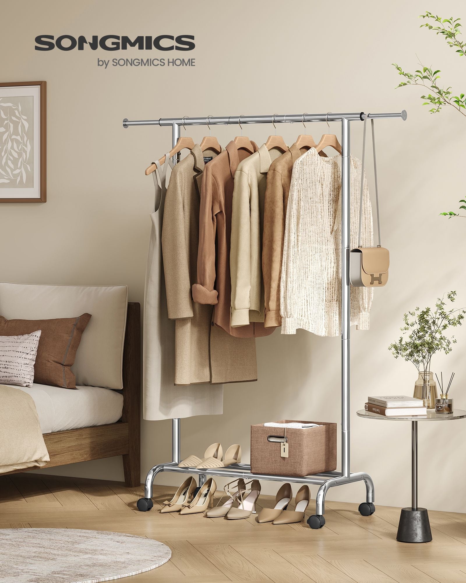 Clothes Rack – Metal – Dove Grey – Extendable with Wheels, 45 kg Max Load