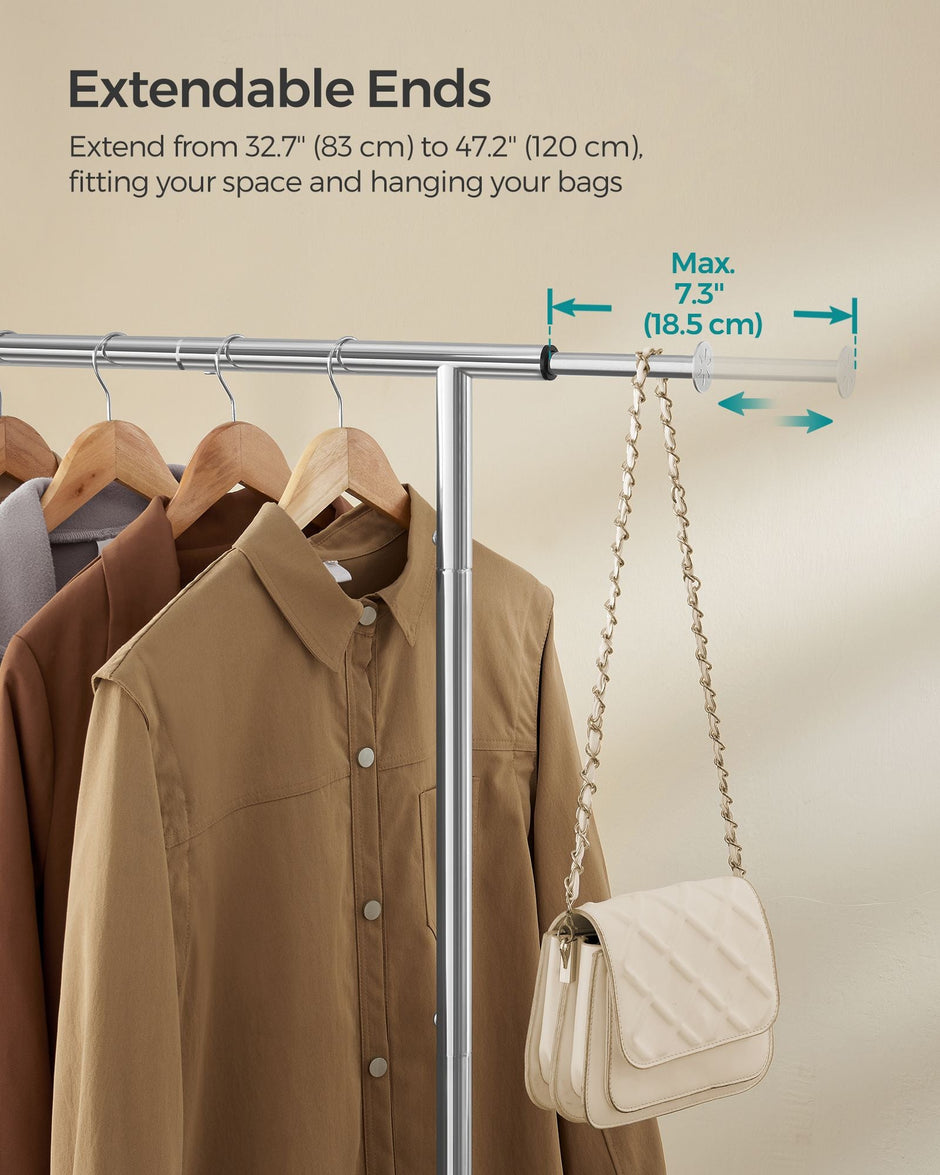 Clothes Rack – Metal – Dove Grey – Extendable with Wheels, 45 kg Max Load