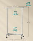 Clothes Rack – Metal – Dove Grey – Extendable with Wheels, 45 kg Max Load
