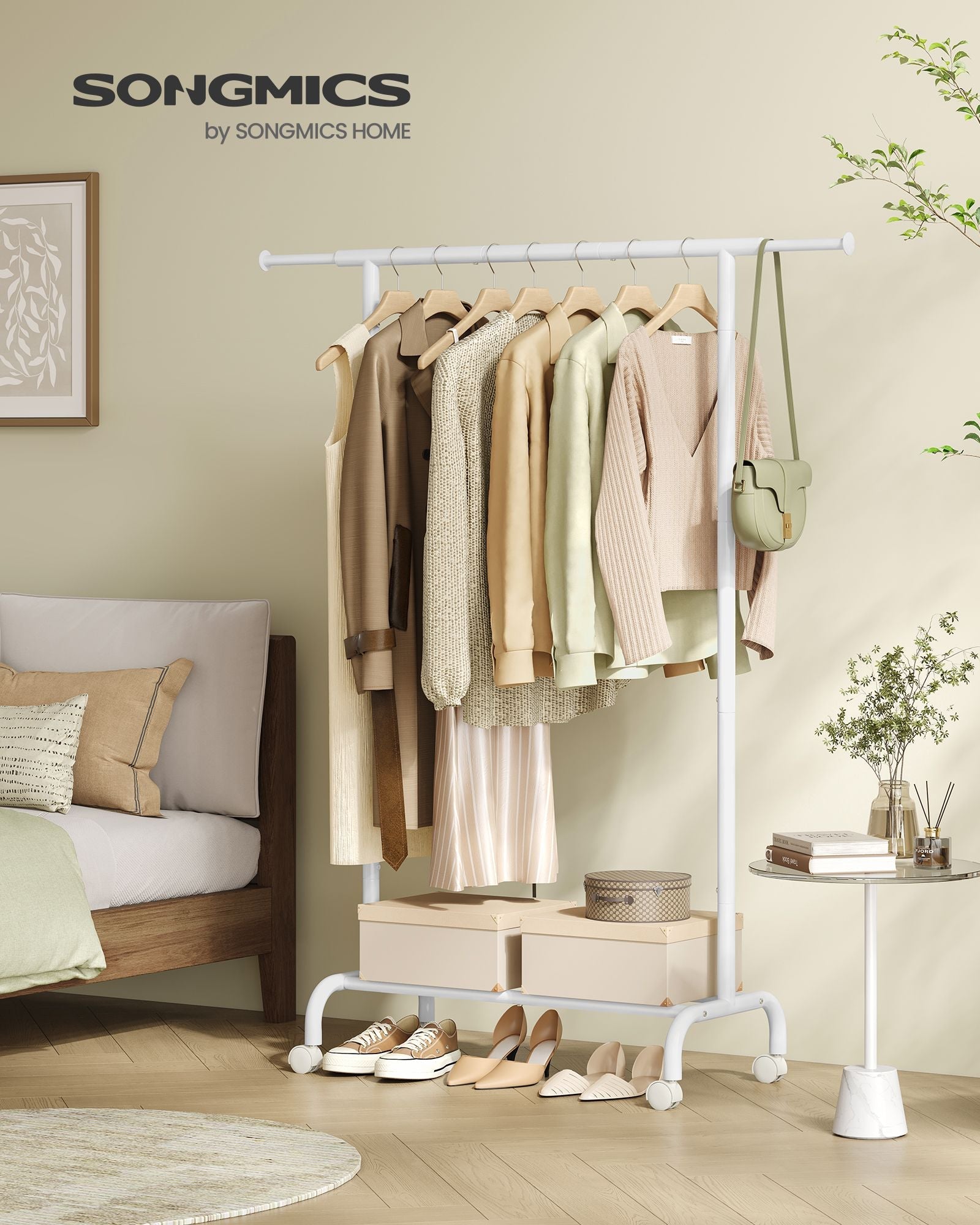 Clothes Rack – Metal – Cloud White – Extendable Hanging Rail with Wheels, 45 kg Capacity