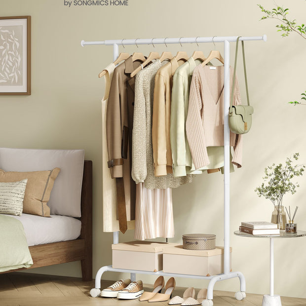 Clothes Rack – Metal – Cloud White – Extendable Hanging Rail with Wheels, 45 kg Capacity